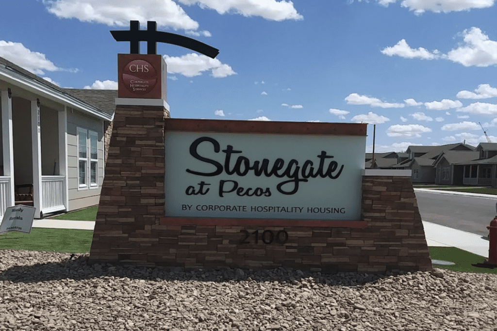 Stone signage in CHH Stonegate at Pecos